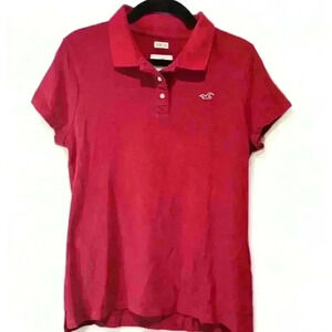 Hollister Women's Slim Icon Polo Shirt Burgundy Red Size Large